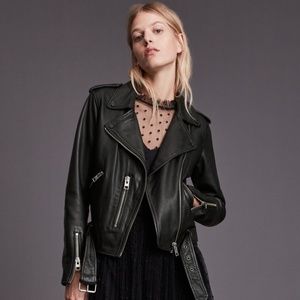AllSaints Balfern Leather Biker Jacket Black Size 6
